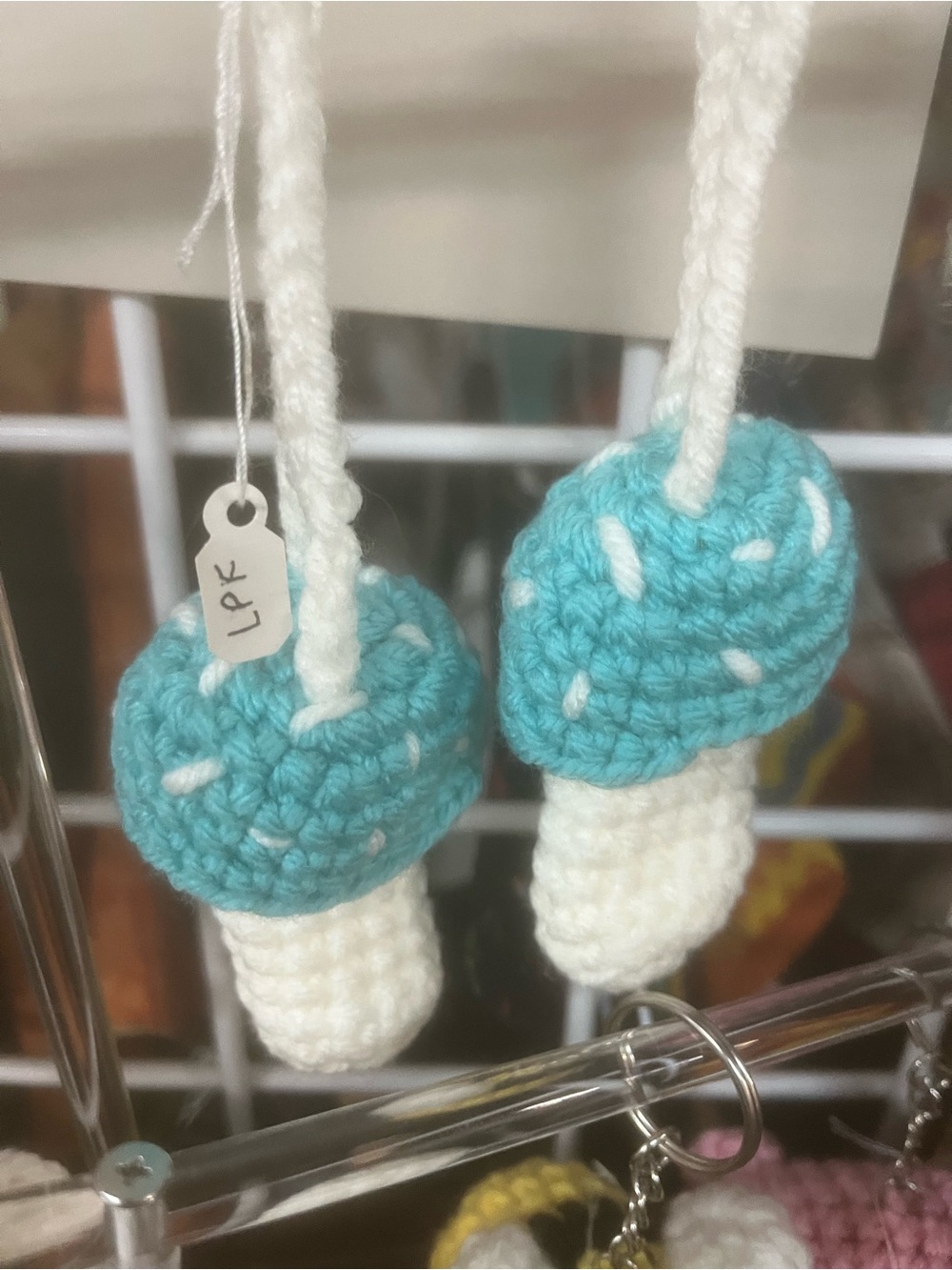 Handmade Crocheted Mushroom Chapstick Holder in Teal + White